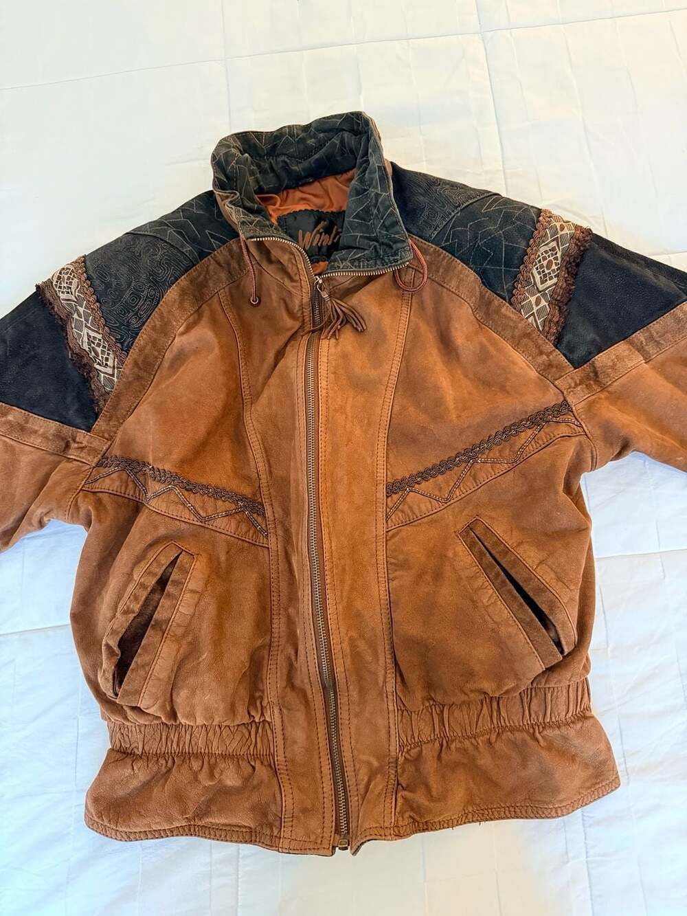 Vintage Genuine Leather Suede Bomber Jacket Brown Southwestern Western Women’s